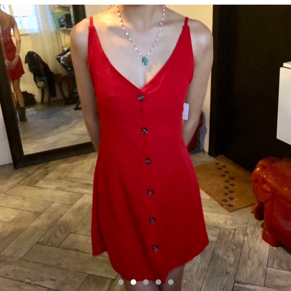 NWT Red Button Down Mini Dress - Picture 4 of 5